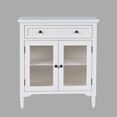 Westport 32 Inch Glass Door Accent Cabinet Storage with Adjustable Shelves In White