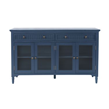 Westport 58 Inch Glass Door Sideboard Cabinet Buffet with Adjustable Shelves In Blue