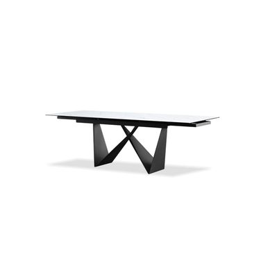 Westyn Dining Table Double Extension Black Powder Coated Steel Base In Carrara White