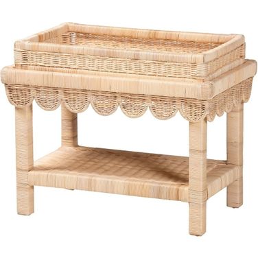 Weyman Handwoven Rattan End Table In Natural Brown
