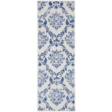 Whimsicle 2' x 8' Farmhouse Indoor Rug In Ivory and Navy