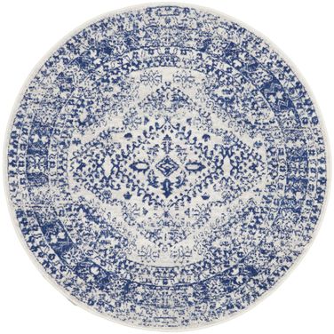 Whimsicle 5' x 5' Round Farmhouse Indoor Rug In Ivory and Navy