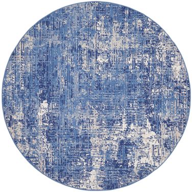 Whimsicle 8' x 8' Round Indoor Rug In Blue and Ivory