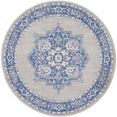 Whimsicle 8' x 8' Round Farmhouse Indoor Rug In Grey and Blue