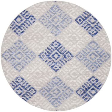 Whimsicle 8' x 8' Round Bohemian Indoor Rug In Grey and Blue