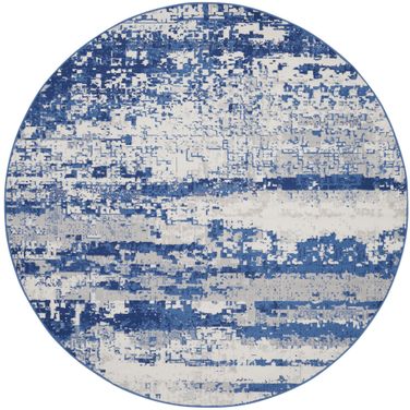 Whimsicle 8' x 8' Round Modern Indoor Rug In Ivory and Navy