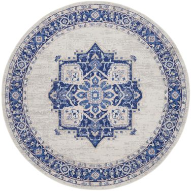 Whimsicle 8' x 8' Round Farmhouse Indoor Rug In Ivory Blue