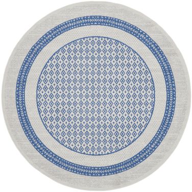 Whimsicle 8' x 8' Round Farmhouse Indoor Rug In Ivory Blue