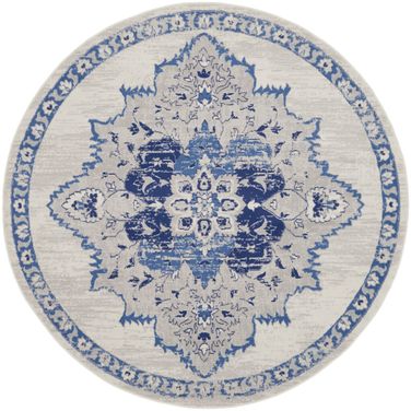 Whimsicle 8' x 8' Round Bohemian Indoor Rug In Ivory Blue
