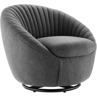 Whirr Tufted Fabric Swivel Chair In Black Charcoal