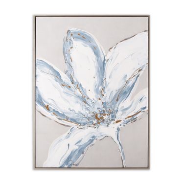 Whispers of a Lily Hand Painted Canvas In Blue/Gold/White