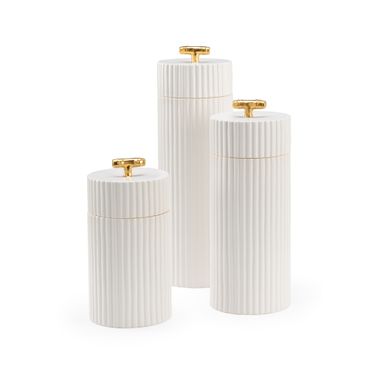 White Bamboo Canisters (S3) In Cream and Gold