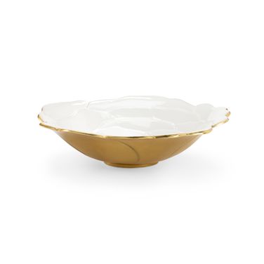 White Enameled Bowl Large In Cream and Gold