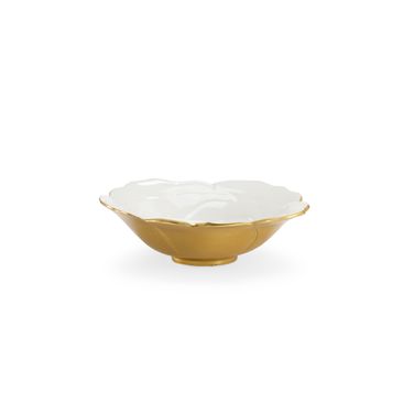 White Enameled Bowl Small In Cream and Gold