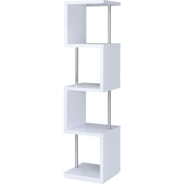 Baxter 4-shelf Bookcase White and Chrome