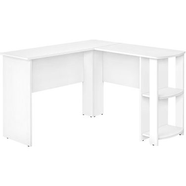 White L-Shaped Corner Computer Desk With 2 Shelves