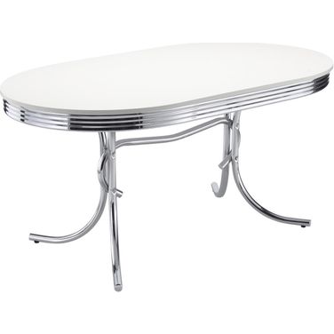 Retro Oval Dining Table Glossy White and Chrome
