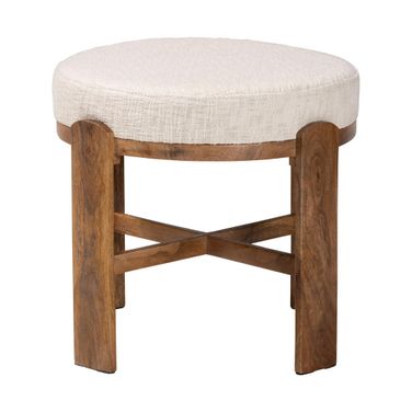 Whitfield Round Fabric Ottoman Stool In Ivory and Brown