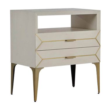 Whitley Nightstand In Cerused White and Stained Brass