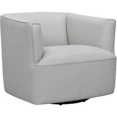 Whitney Swivel Dove Gray Genuine Leather Barrel Chair