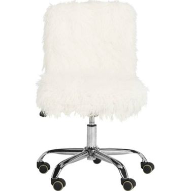 Whitney White Faux Sheepskin Chrome Leg Swivel Office Chair