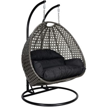 Wicker Hanging 2 person Egg Swing Chair Charcoal and Black
