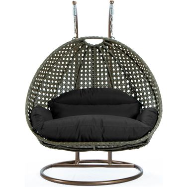 Wicker Hanging 2 person Egg Swing Chair In Beige and Black