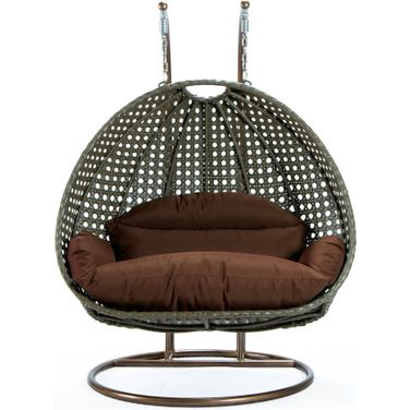 Wicker Hanging 2 person Egg Swing Chair In Beige and Brown