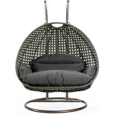 Wicker Hanging 2 person Egg Swing Chair In Beige and Dark Grey