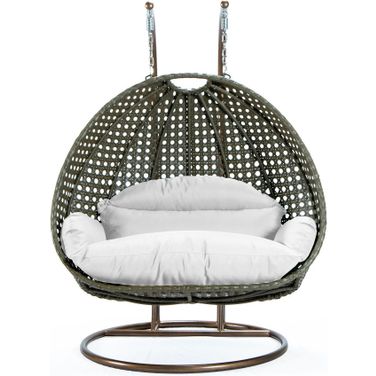 Wicker Hanging 2 person Egg Swing Chair In Beige and White