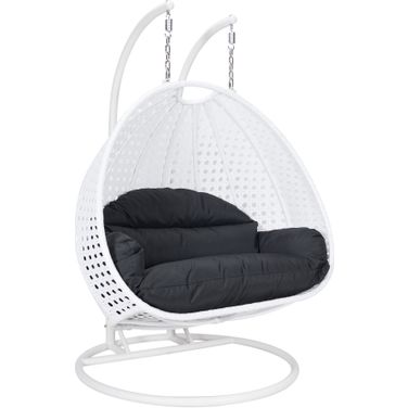 Wicker Hanging 2 person Egg Swing Chair White and Black