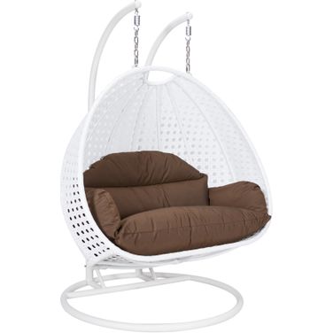 Wicker Hanging 2 person Egg Swing Chair White and Brown