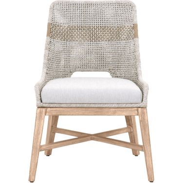 Woven Tapestry Dining Chair Set of 2 In Taupe and Natural Gray