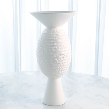 Wide Chiseled Orb Vase In Matte White
