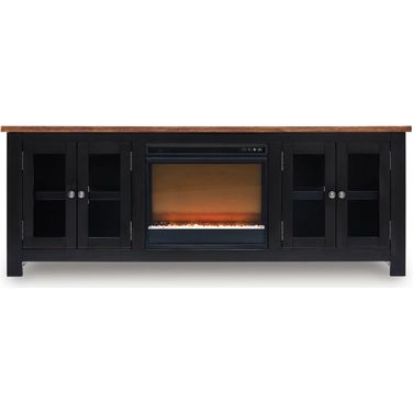 Wildenauer 76 Inch TV Stand with Electric Fireplace In Brown and Black