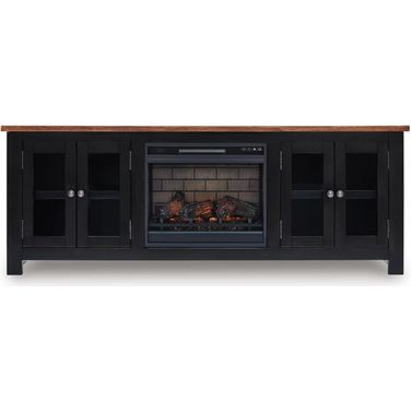 Wildenauer 76 Inch TV Stand with Electric Fireplace In Brown and Black