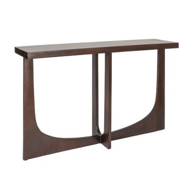 Wilder Rectangular Mango Wood Console Table with Cross Trestle Base In Walnut