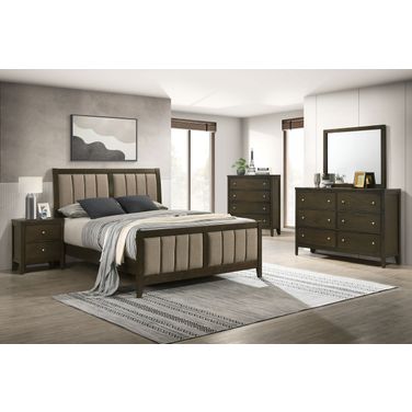 Wilkes 51 Inch Upholstered Bedroom Set In Dark Cocoa and Brown