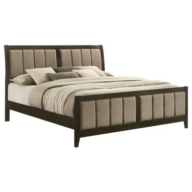 Wilkes 51 Inch Upholstered Eastern King Bed In Dark Cocoa and Brown