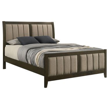 Wilkes 51 Inch Upholstered Queen Bed In Dark Cocoa and Brown