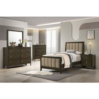 Wilkes Youth Upholstered Bedroom Set In Dark Cocoa and Brown