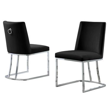 Will Double Minimalistic Side Chairs Set of 2 In Black Velvet and Chrome Legs