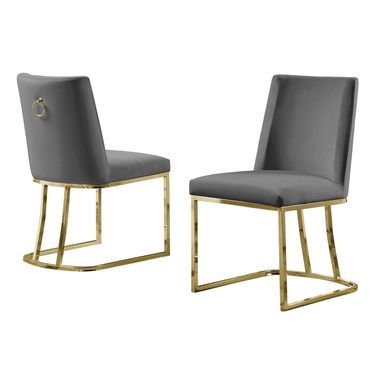 Will Double Minimalistic Side Chairs Set of 2 In Dark Gray Velvet and Gold Chrome Legs