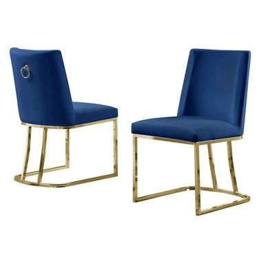 Will Double Minimalistic Side Chairs Set of 2 In Navy Blue Velvet and Gold Chrome Legs