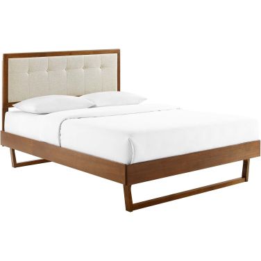 Willow King Wood Platform Bed With Angular Frame In Walnut Beige