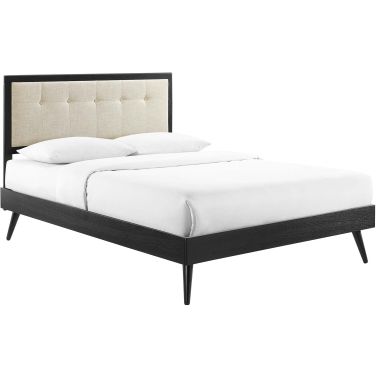 Willow King Wood Platform Bed With Splayed Legs MOD-6638-BLK-BEI