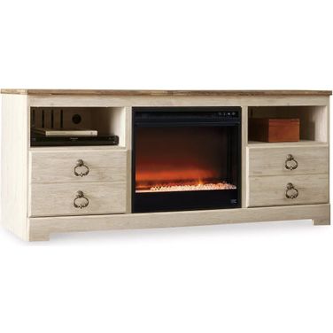 Willowton 64 Inch TV Stand with Electric Fireplace In Washed White