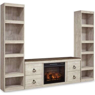Willowton Whitewash 3 Piece Entertainment Center with Electric Fireplace