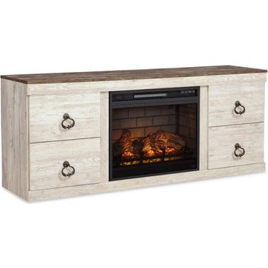Willowton Whitewash 60 Inch TV Stand with Electric Fireplace
