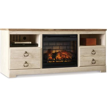 Willowton Whitewash 64" TV Stand with Electric Fireplace